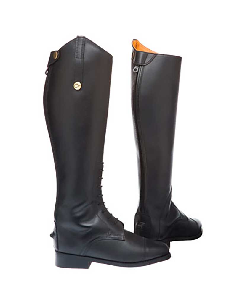 Black Leather Riding Boots with Laces and Zipper Selma - Lexhis