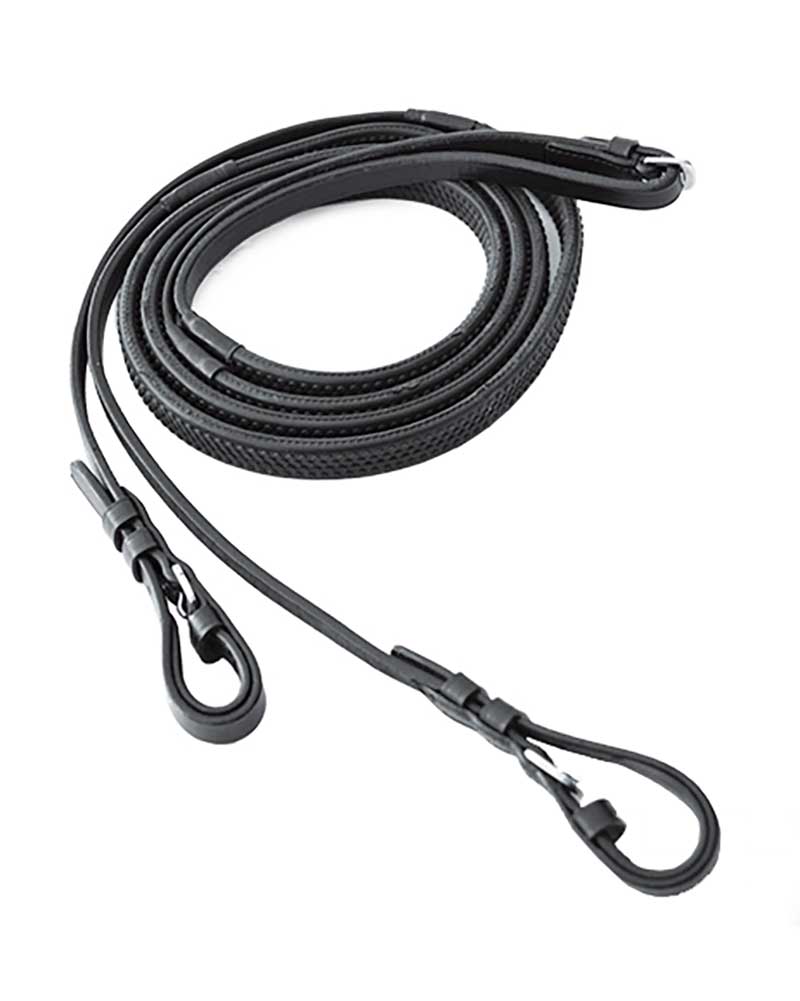 Rênes en caoutchouc noire de 1,5cm avec buena capacidad de grip pour cheval - Hispano Hípica