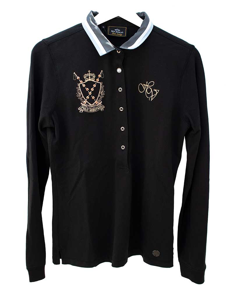 Polo noir à manches longues pour femme Saundra - HV Polo