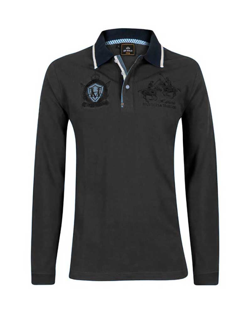 Dark grey long-sleeved polo for men Wallace - HV Polo