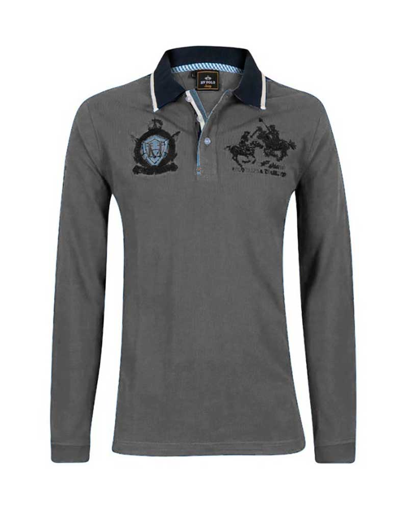 Light grey long-sleeved polo for men Wallace - HV Polo