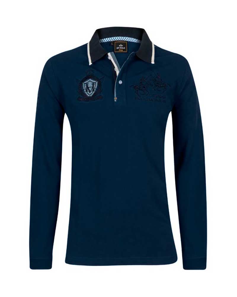Navy blue long-sleeved polo for men Wallace - HV Polo