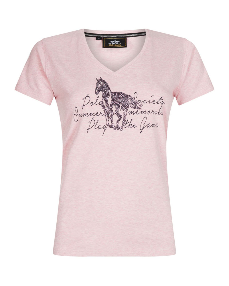 Camiseta rosa claro de manga corta con cuello en V y con brillantes junior - Charon - HV Polo