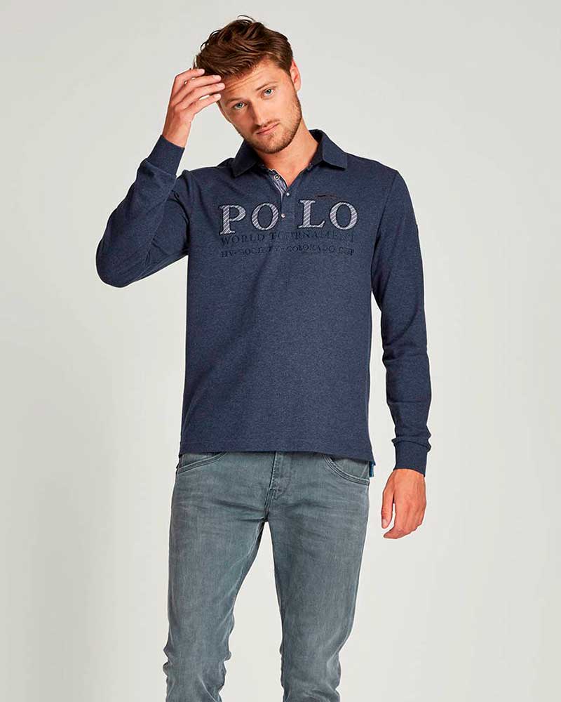 Dark blue long-sleeve polo shirt for men Flagler - HV Polo