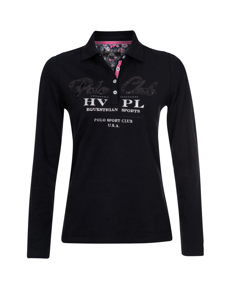 Polo noir à manches longues à paillettes pour femme Sedalia - HV Polo