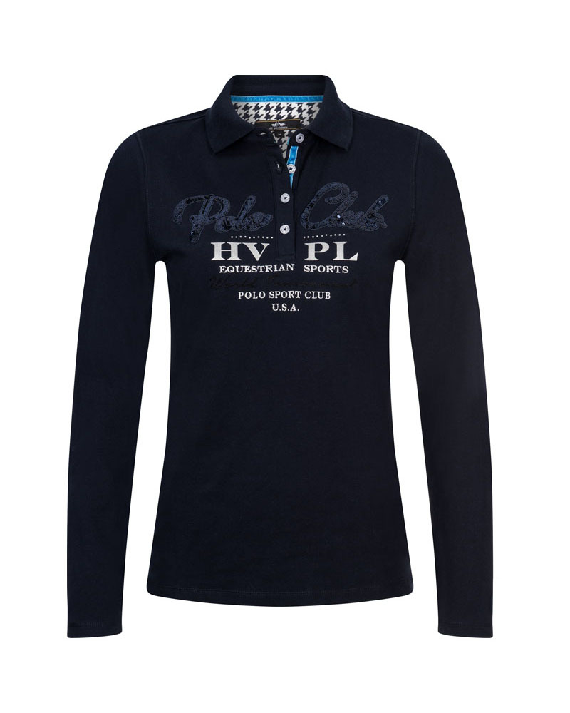 Navy blue polo shirt with sequin lettering for women Sedalia - HV Polo