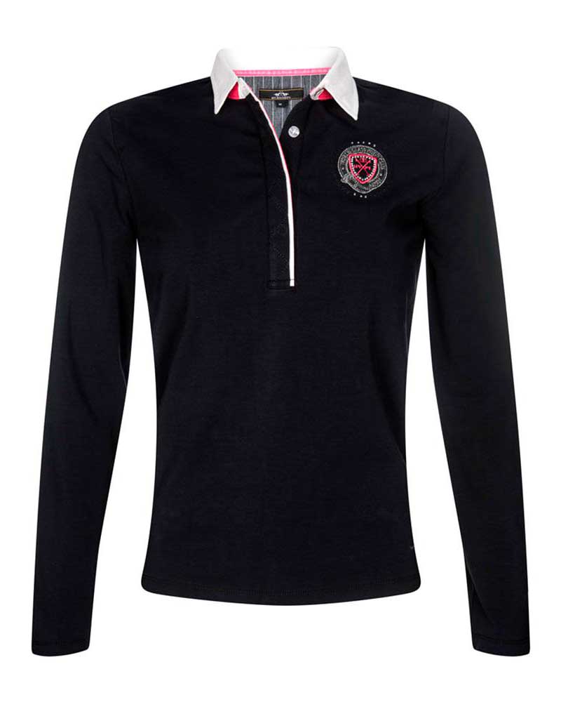Polo élastique noir à manches longues pour femme Lara - HV Polo