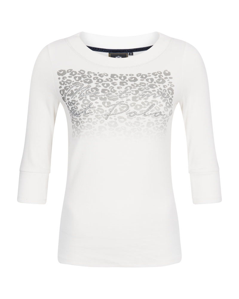 T-shirt à manches longues blanc avec imprimé de leopardo gris pour femme - Junta - HV Polo