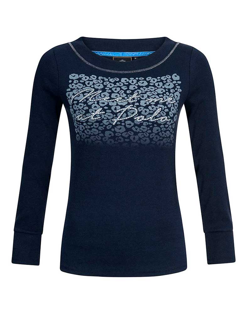 T-shirt à manches longues bleu marine avec imprimé de leopardo gris pour femme - Junta - HV Polo