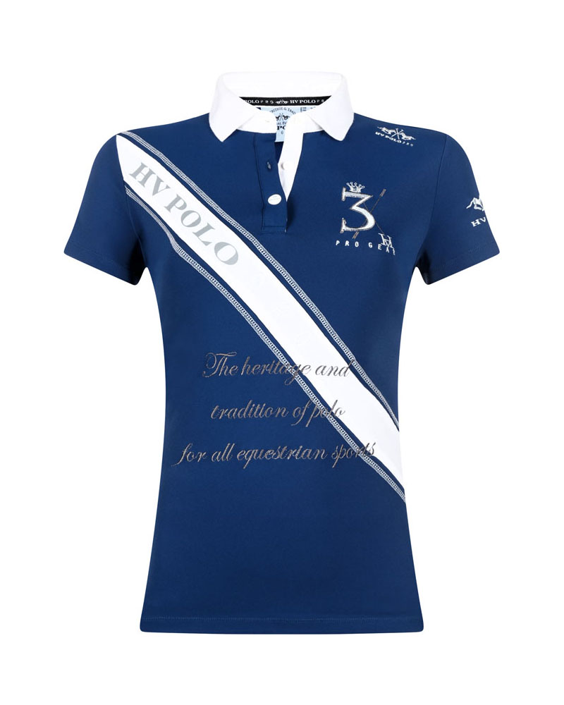 Polo bleu marine avec una franja blanc diagonal de femme modèle Lector - HV Polo