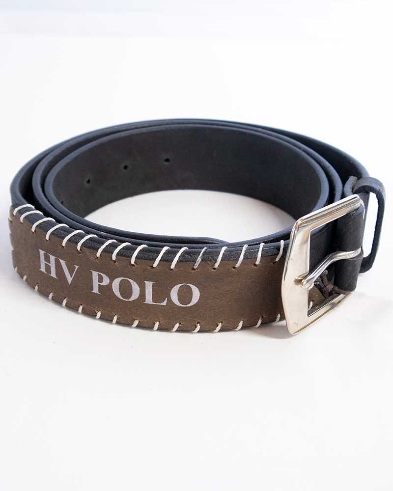 Ceinture noir en cuir synthétique avec pièce marron cousue à mano - HV Polo