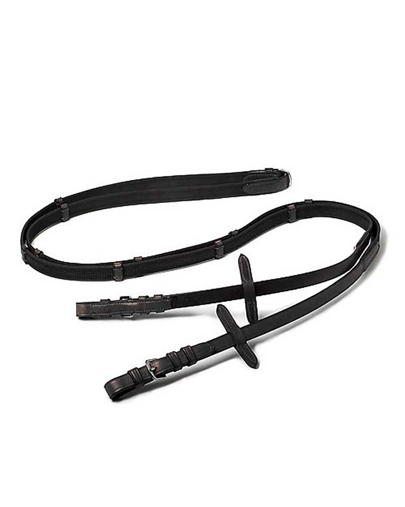 Riendas de cuero y lona engomada de 16mm  negras para caballo - Lexhis