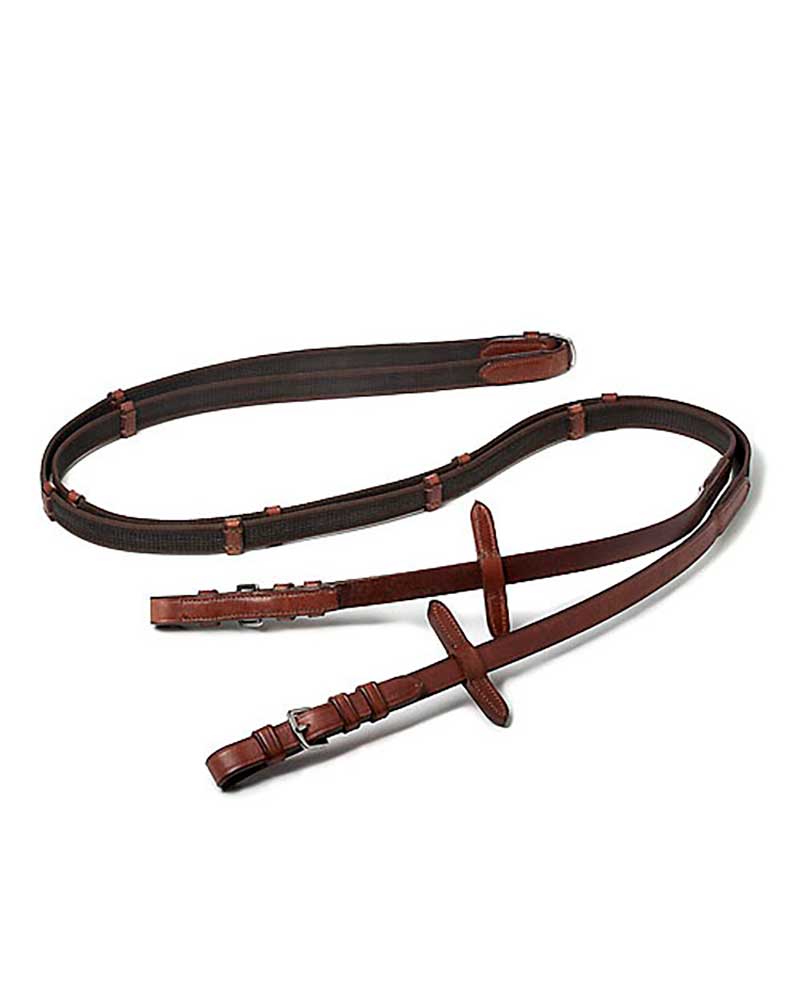 Riendas de cuero y lona engomada de 16mm marrón claro/avellana para caballo - Lexhis