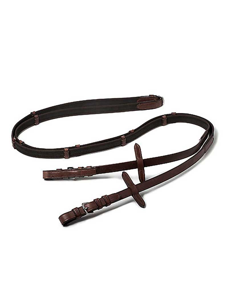Riendas de 1,5cm en lona engomada marrón oscuro con hebillas inoxidables para caballo - Lexhis