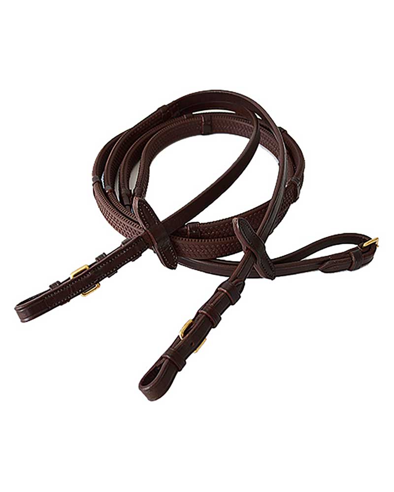 12mm Dark Brown Leather and Rubber Reins with Studs for Horse - Lexhis