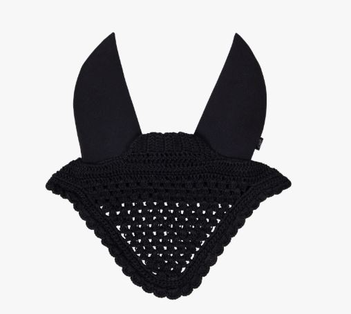 Bonnet en crochet noir avec oreilles anti-bruit pour cheval Flore - QHP
