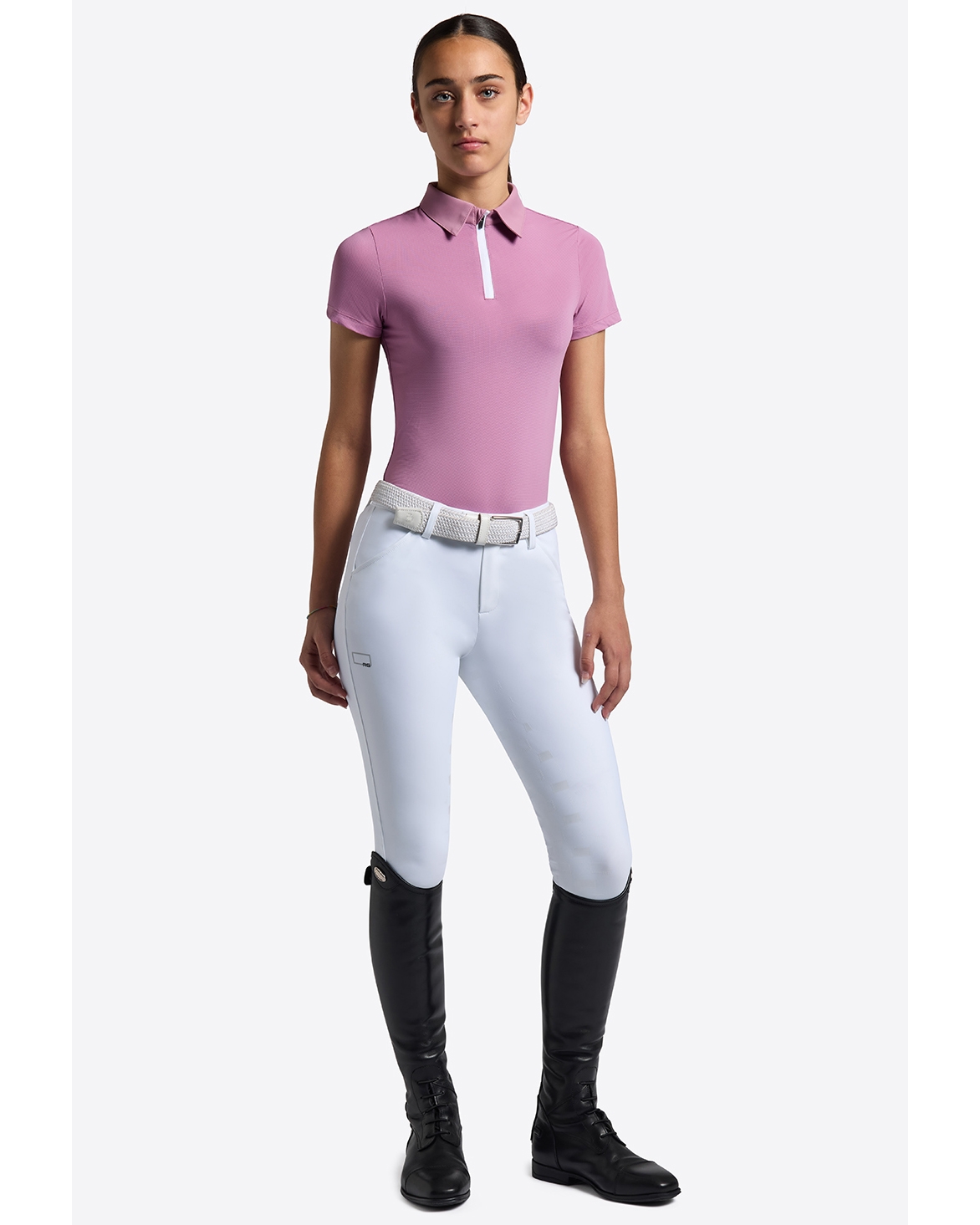 Pink micro-perforated jersey short-sleeve competition polo for girls - RG