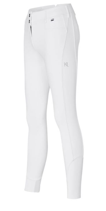 Pantalons pour monter blanc avec dos boutons et taille regular (grip aux genoux) et el logos avec cristales de swarovski pour femme-KLKira - Kingsland