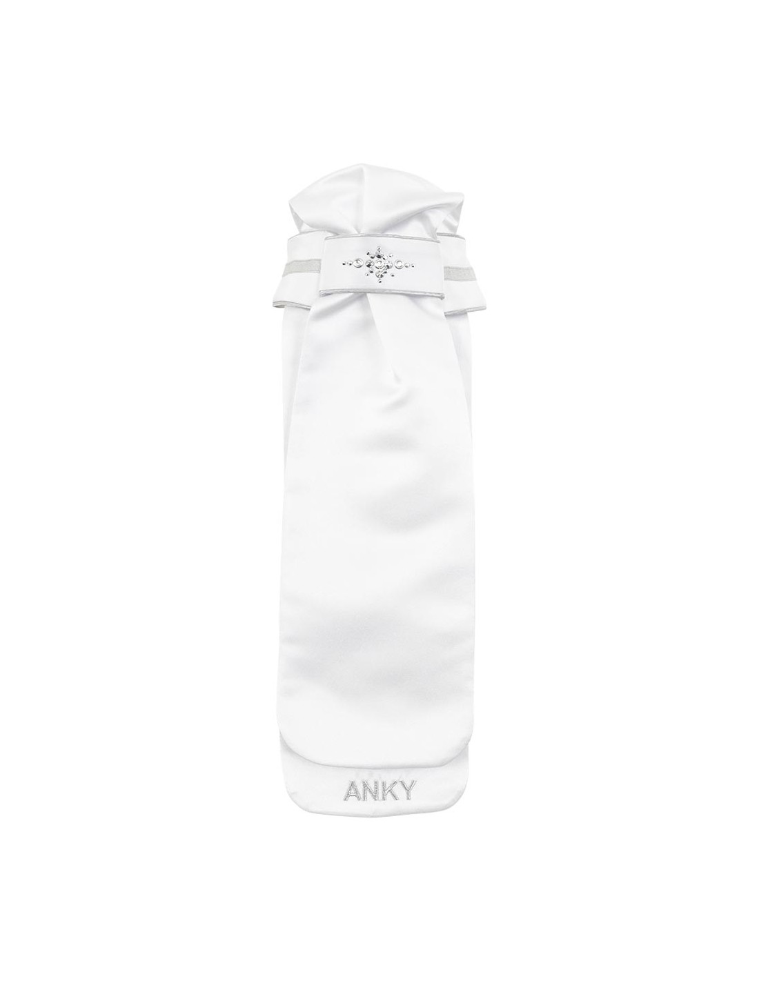 Women’s white plastron with silver contrast trim and rhinestone finish – Stone-DeLuxe - Anky