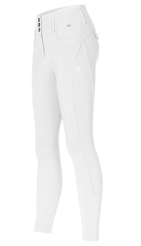 Pantalons pour monter blanc avec trois boutons et taille media (full grip ) et el logos avec cristales de swarovski pour femme-KLKimi - Kingsland