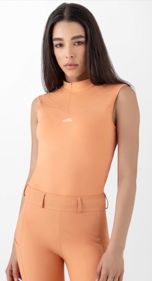 Sleeveless coral (Shell Coral) training polo with micro-perforated details Crevec - Equiline