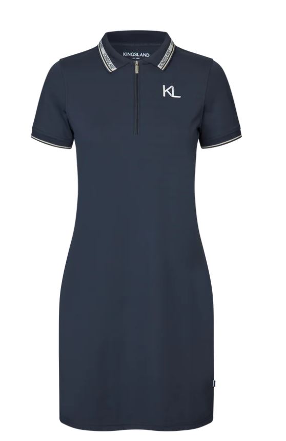 Robe en piqué style Polo à manches courtes bleu marine avec doré et media fermeture éclair devant pour femme - KLNaira - Kingsland