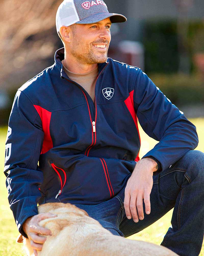Veste softshell imperméable bleu marine et rouge pour homme New team - Ariat