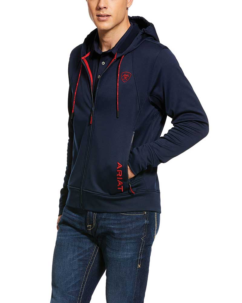 Navy blue technical fleece hoodie with zipper for men Keats - Ariat