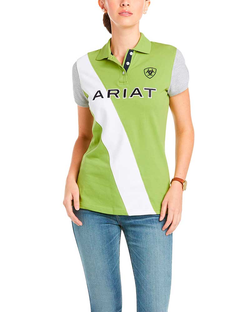 Polo en piqué à manches courtes vert, blanc et gris pour femme Taryn - Ariat