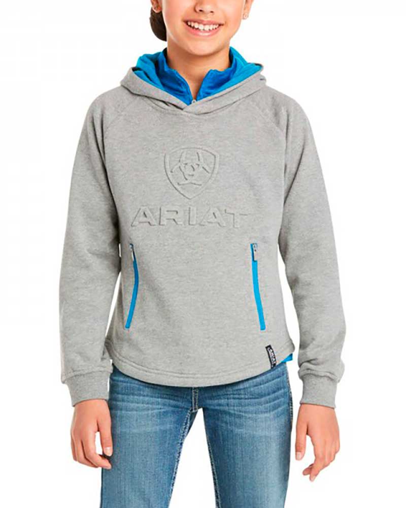 Grey and Blue Hoodie with 3D Logo, Pockets &amp; Hood – Junior Unisex - Ariat