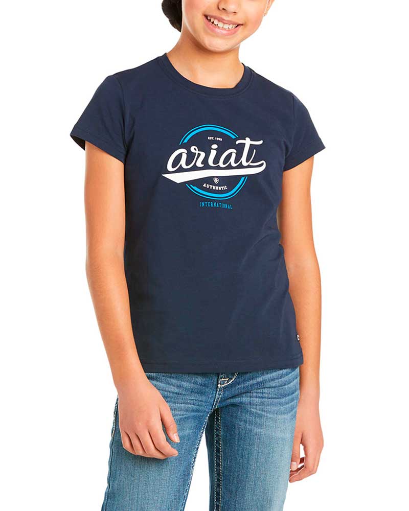 Camiseta de algodón de manga corta azul marino junior unisex Authentic logo - Ariat