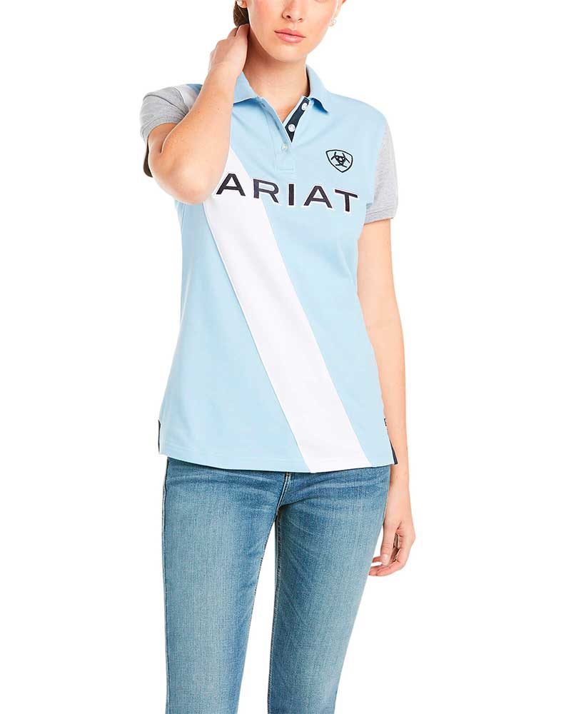 Polo en piqué à manches courtes bleu clair, blanc et gris pour femme Taryn - Ariat