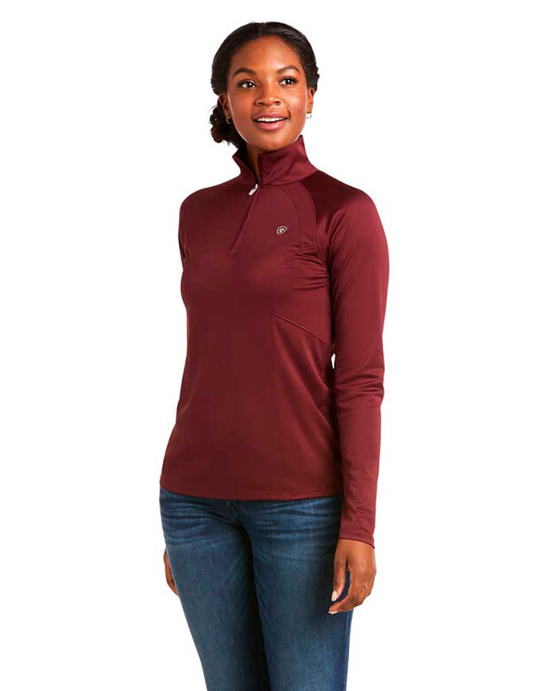 T-shirt d'entraînement à manches longues bordeaux pour femme Sunstopper - Ariat