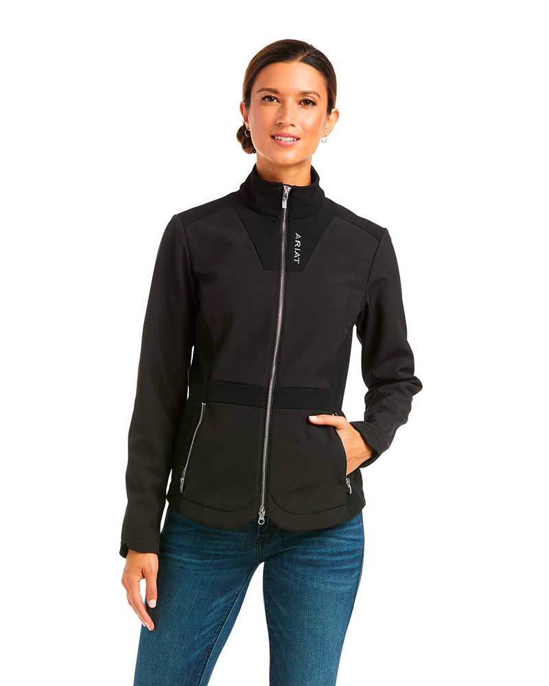 Black Softshell Jacket with Fleece Lining and High Collar for Women – Salient - Ariat