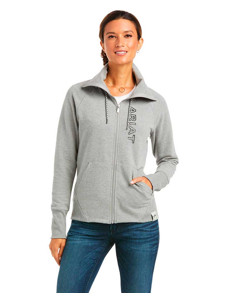Light Grey Fleece Zip-Up Sweatshirt for Women Team Logo - Ariat