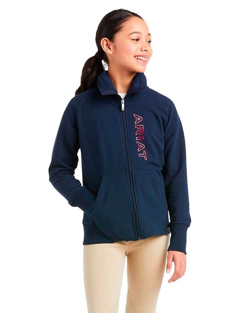 Navy Blue Fleece Sweatshirt with Zipper and Funnel Neck Junior Unisex Team Logo - Ariat