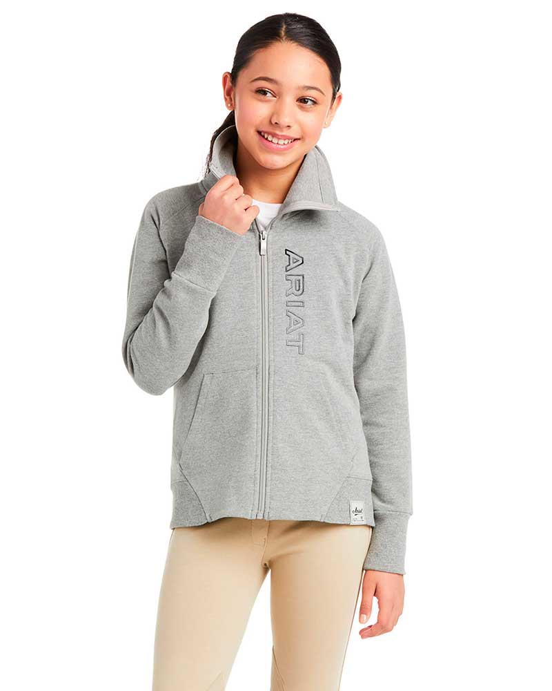 Light Grey Fleece Sweatshirt with Zipper and Funnel Neck Junior Unisex Team Logo - Ariat
