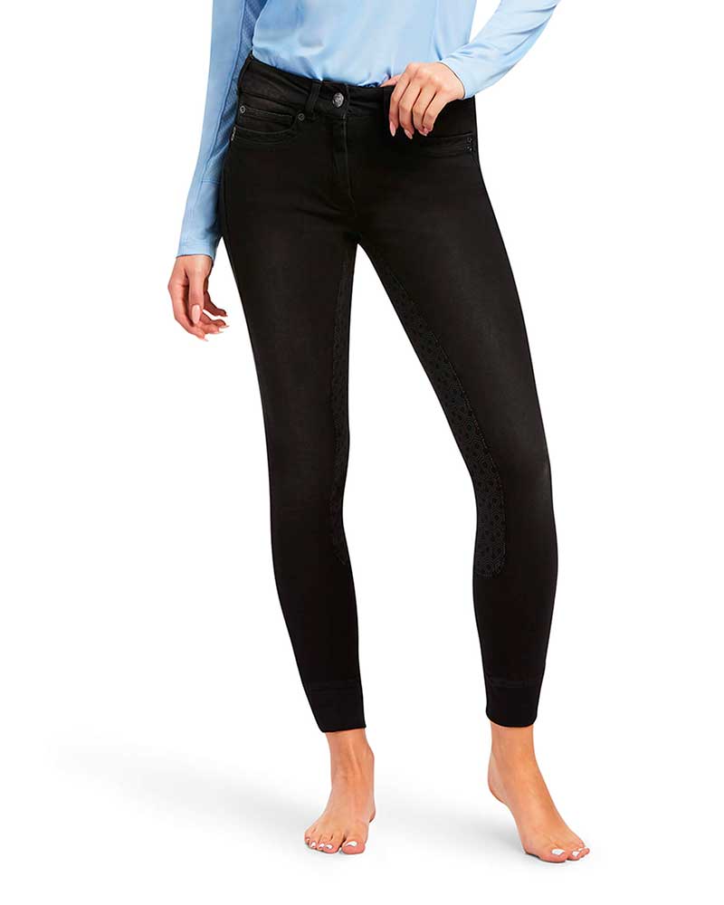 Pantalons d'équitation denim noir (grip à fond intégral) pour femme Halo - Ariat