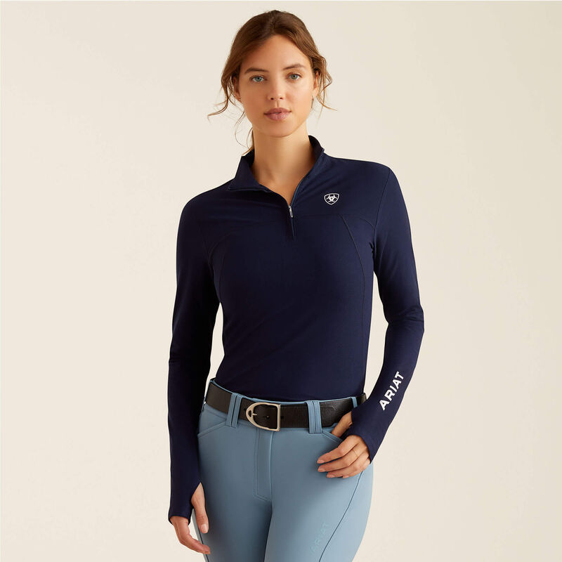 T-shirt d'entraînement bleu marine à col haut avec demi-fermeture éclair avant pour femme Lowell 3.0 - Ariat