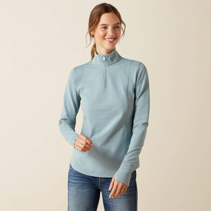 T-shirt d'entraînement polaire vert grisâtre à manches longues et media fermeture éclair pour femme Gridwork 2.0 - Ariat