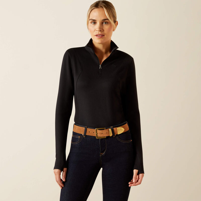 Polo d'entraînement noir à manches longues avec demi-fermeture éclair frontal pour femme Lucent - Ariat