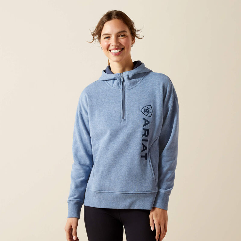 Women’s Light Blue Fleece Hoodie with Front Half-Zip – Rabere - Ariat