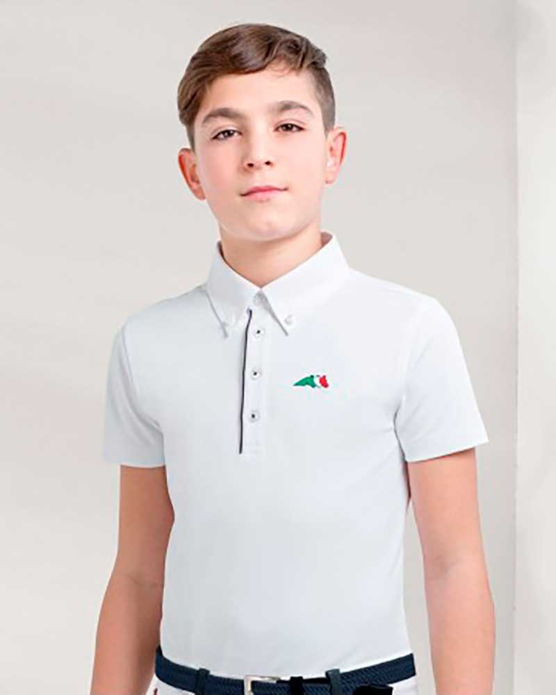 Polo clásico de competición de manga corta blanco para niño Justin - Equiline
