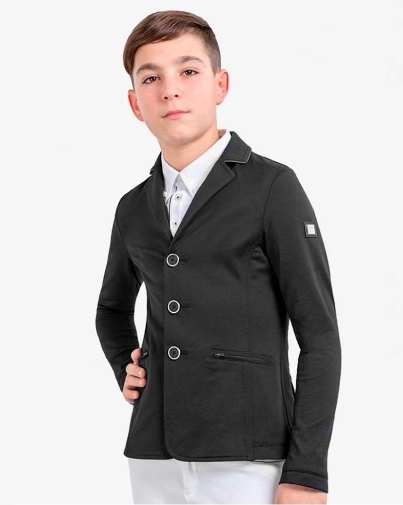 Veste de compétition noire avec passepoils argentés pour garçon Steve - Equiline
