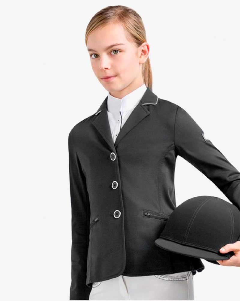 Girls' Black Competition Jacket with Silver Trim Sharon - Equiline