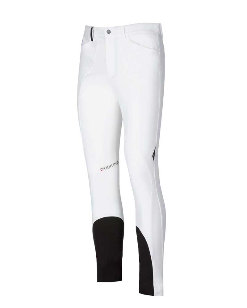 White competition breeches with logos (knee grip) for men – Racky - Equiline