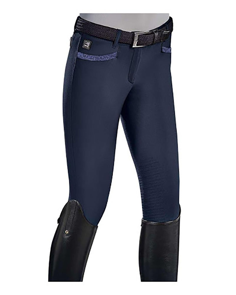 Navy blue riding breeches (knee grip) for women Silvy - Equiline
