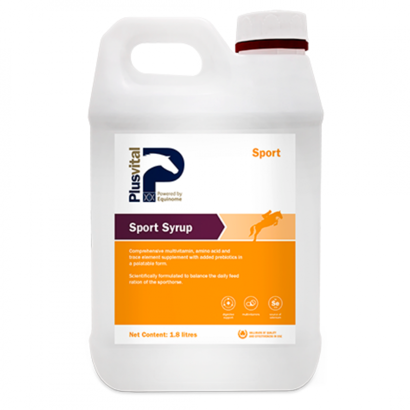 Complément vitaminé Sport Syrup pour cheval de sport, avec vitamine B (B3 et B12) et sélénium - Plusvital