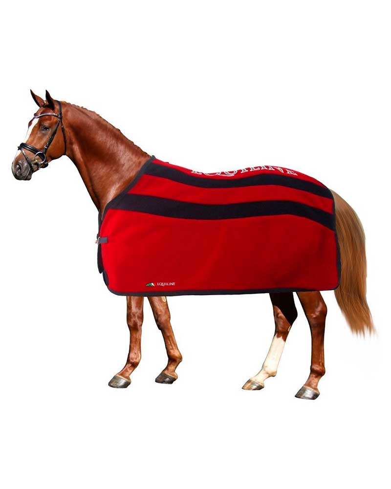 Manta polar de secado con cinchuelo azul marino y roja para caballo Brianna - Equiline