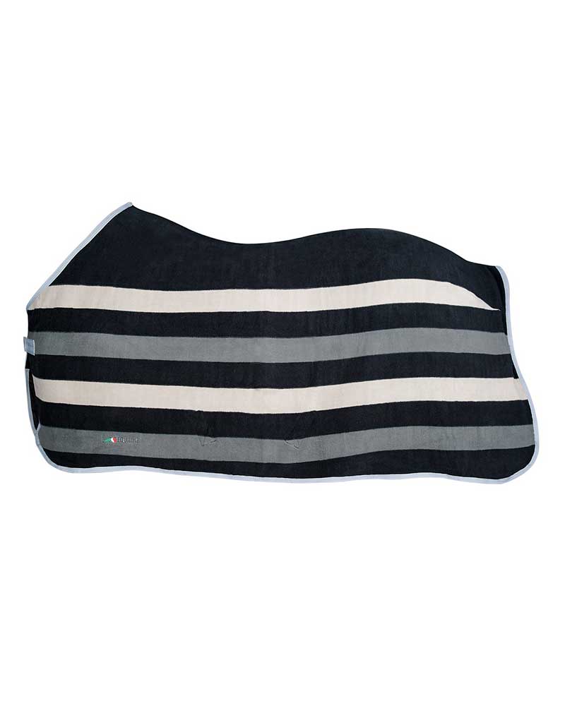 Striped Fleece Drying Rug with Straps Navy, White &amp; Grey for Horse Steven - Equiline